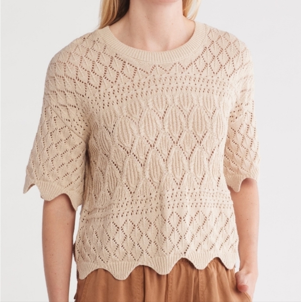 SPLENDID Dallas Open Stitch Cream Sweater Size L